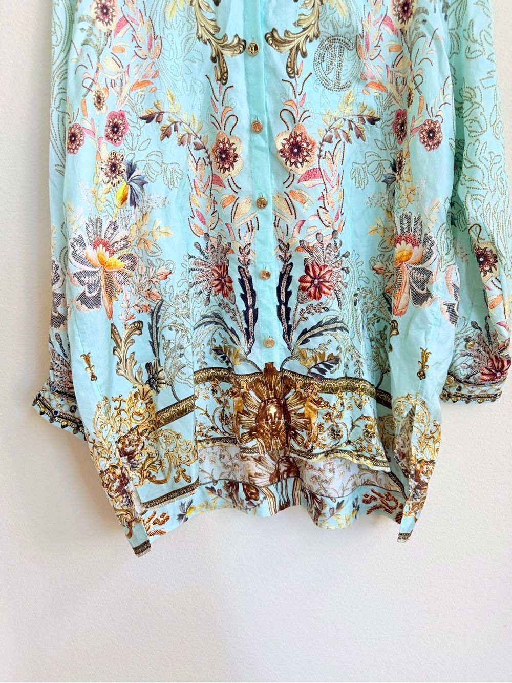 NWT Camilla Silk Single Pocket Shirt Adieu Yesterday Blue Baroque S - Picture 9 of 14
